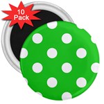 Polka Dots - White on Lime Green 3  Magnet (10 pack)