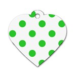 Polka Dots - Lime Green on White Dog Tag Heart (One Side)