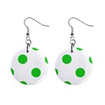 Polka Dots - Lime Green on White 1  Button Earrings