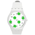 Polka Dots - Lime Green on White Round Plastic Sport Watch (M)