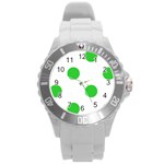 Polka Dots - Lime Green on White Round Plastic Sport Watch (L)