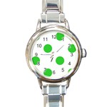 Polka Dots - Lime Green on White Round Italian Charm Watch