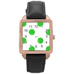 Polka Dots - Lime Green on White Rose Gold Leather Watch