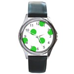 Polka Dots - Lime Green on White Round Metal Watch