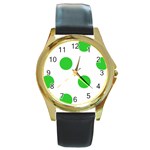 Polka Dots - Lime Green on White Round Gold Metal Watch