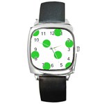 Polka Dots - Lime Green on White Square Metal Watch