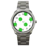 Polka Dots - Lime Green on White Sport Metal Watch