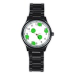 Polka Dots - Lime Green on White Stainless Steel Round Watch