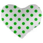 Polka Dots - Lime Green on White Large 19  Premium Flano Heart Shape Cushion
