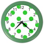 Polka Dots - Lime Green on White Color Wall Clock