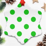 Polka Dots - Lime Green on White Snowflake Ornament (Two Sides)