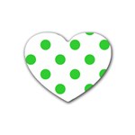 Polka Dots - Lime Green on White Rubber Coaster (Heart)