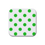 Polka Dots - Lime Green on White Rubber Coaster (Square)