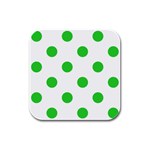 Polka Dots - Lime Green on White Rubber Square Coaster (4 pack)