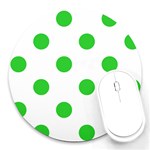 Polka Dots - Lime Green on White Round Mousepad