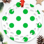 Polka Dots - Dark Pastel Green on White Round Filigree Ornament (Two Sides)