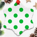 Polka Dots - Dark Pastel Green on White Snowflake Ornament (Two Sides)