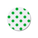 Polka Dots - Dark Pastel Green on White Rubber Coaster (Round)