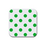 Polka Dots - Dark Pastel Green on White Rubber Coaster (Square)