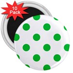 Polka Dots - Dark Pastel Green on White 3  Magnet (10 pack)
