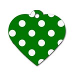 Polka Dots - White on Green Dog Tag Heart (Two Sides)