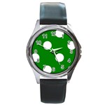 Polka Dots - White on Green Round Metal Watch