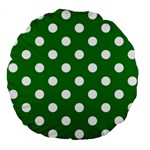 Polka Dots - White on Green Large 18  Premium Flano Round Cushion