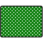 Polka Dots - White on Green Double Sided Fleece Blanket (Large) (Two Sides)