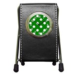 Polka Dots - White on Green Pen Holder Desk Clock