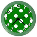 Polka Dots - White on Green Color Wall Clock