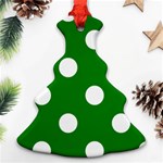 Polka Dots - White on Green Ornament (Christmas Tree)