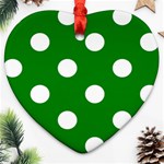 Polka Dots - White on Green Heart Ornament (Two Sides)