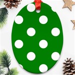 Polka Dots - White on Green Oval Ornament (Two Sides)