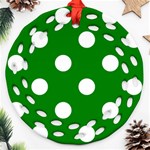 Polka Dots - White on Green Round Filigree Ornament (Two Sides)