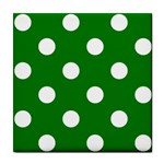 Polka Dots - White on Green Tile Coaster