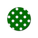 Polka Dots - White on Green Rubber Coaster (Round)