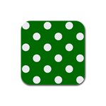 Polka Dots - White on Green Rubber Square Coaster (4 pack)