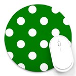 Polka Dots - White on Green Round Mousepad