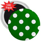 Polka Dots - White on Green 3  Magnet (100 pack)