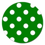 Polka Dots - White on Green Magnet 5  (Round)