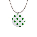 Polka Dots - Green on White 1  Button Necklace