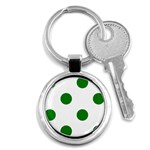 Polka Dots - Green on White Key Chain (Round)