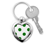 Polka Dots - Green on White Key Chain (Heart)