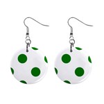 Polka Dots - Green on White 1  Button Earrings