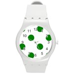 Polka Dots - Green on White Round Plastic Sport Watch (M)