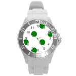 Polka Dots - Green on White Round Plastic Sport Watch (L)