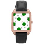 Polka Dots - Green on White Rose Gold Leather Watch