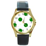 Polka Dots - Green on White Round Gold Metal Watch