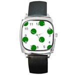 Polka Dots - Green on White Square Metal Watch
