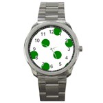 Polka Dots - Green on White Sport Metal Watch